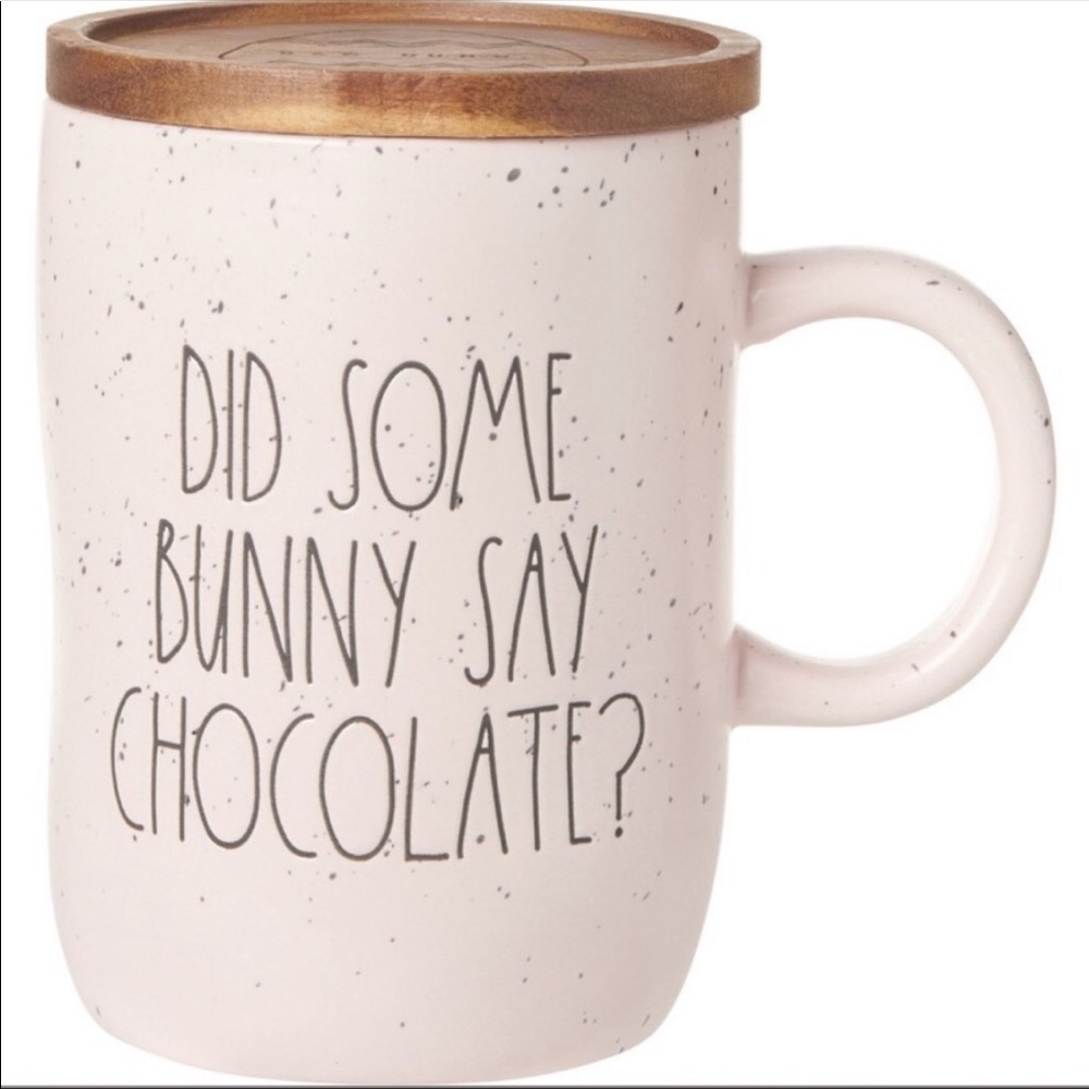 RAE DUNN Did Some Bunny Say Chocolate? Pink Speckled Mug